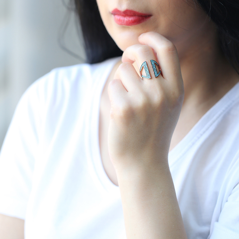 New Trendy Turkish Wholesale Handcrafted Adjustable Turquoise Stone 925 Sterling Silver Ring